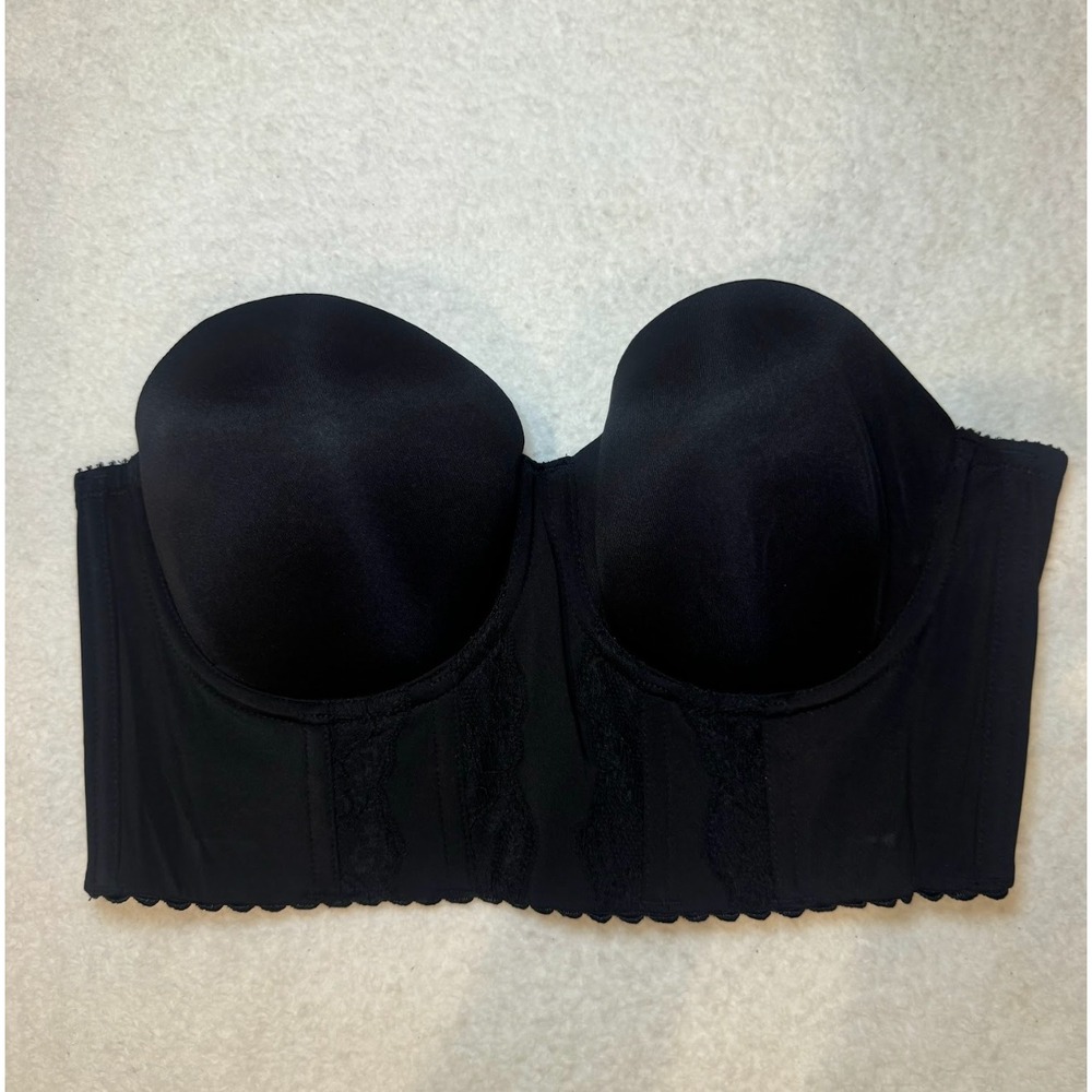 Parfait Black Strapless Longline Corset Bra Lace Trim Underwire Support